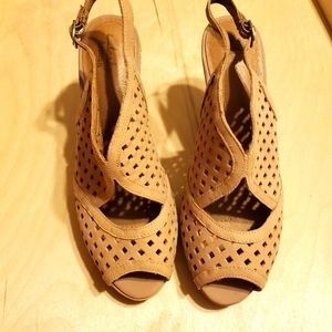 Beige Peep Toe Clarks Artisan Pumps